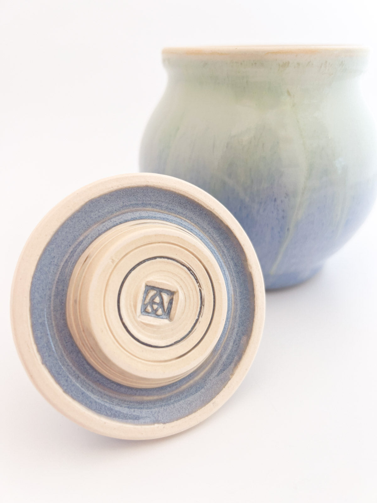 Small Aqua Blue Jar with Pointed Handle