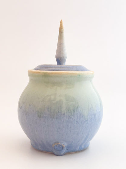 Small Aqua Blue Jar with Pointed Handle