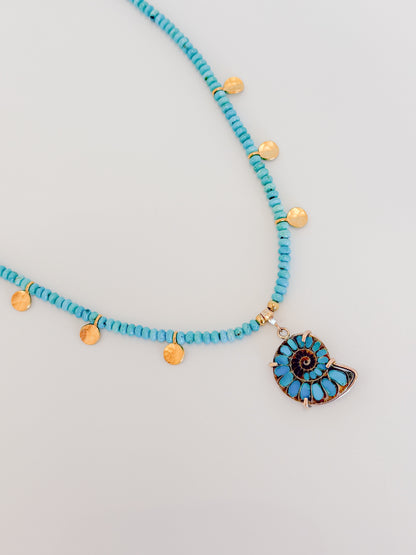 Ammolite Fossil with Turquoise Necklace