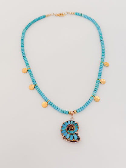 Ammolite Fossil with Turquoise Necklace