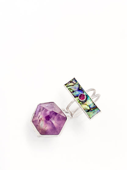 Amethyst and Abalone Double Ring
