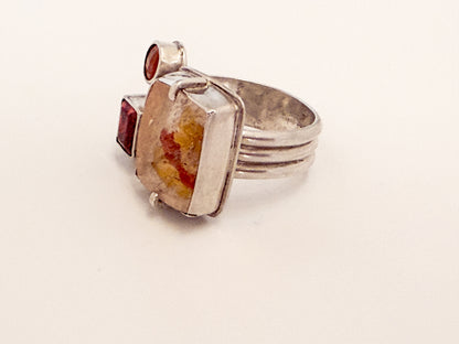 Quartz and Fire Opal Ring