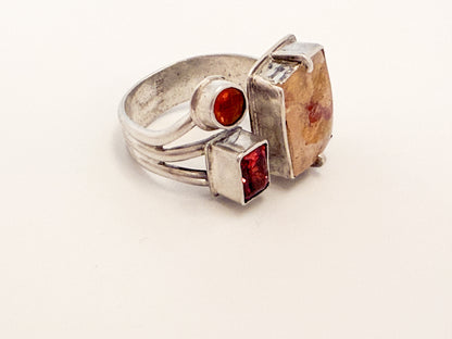 Quartz and Fire Opal Ring