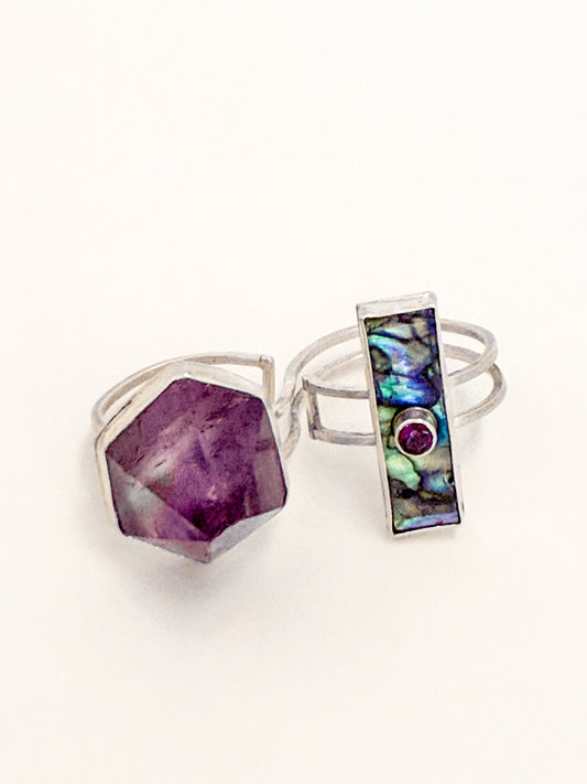 Amethyst and Abalone Double Ring