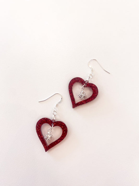 Heart Resin and Swarovski Earrings