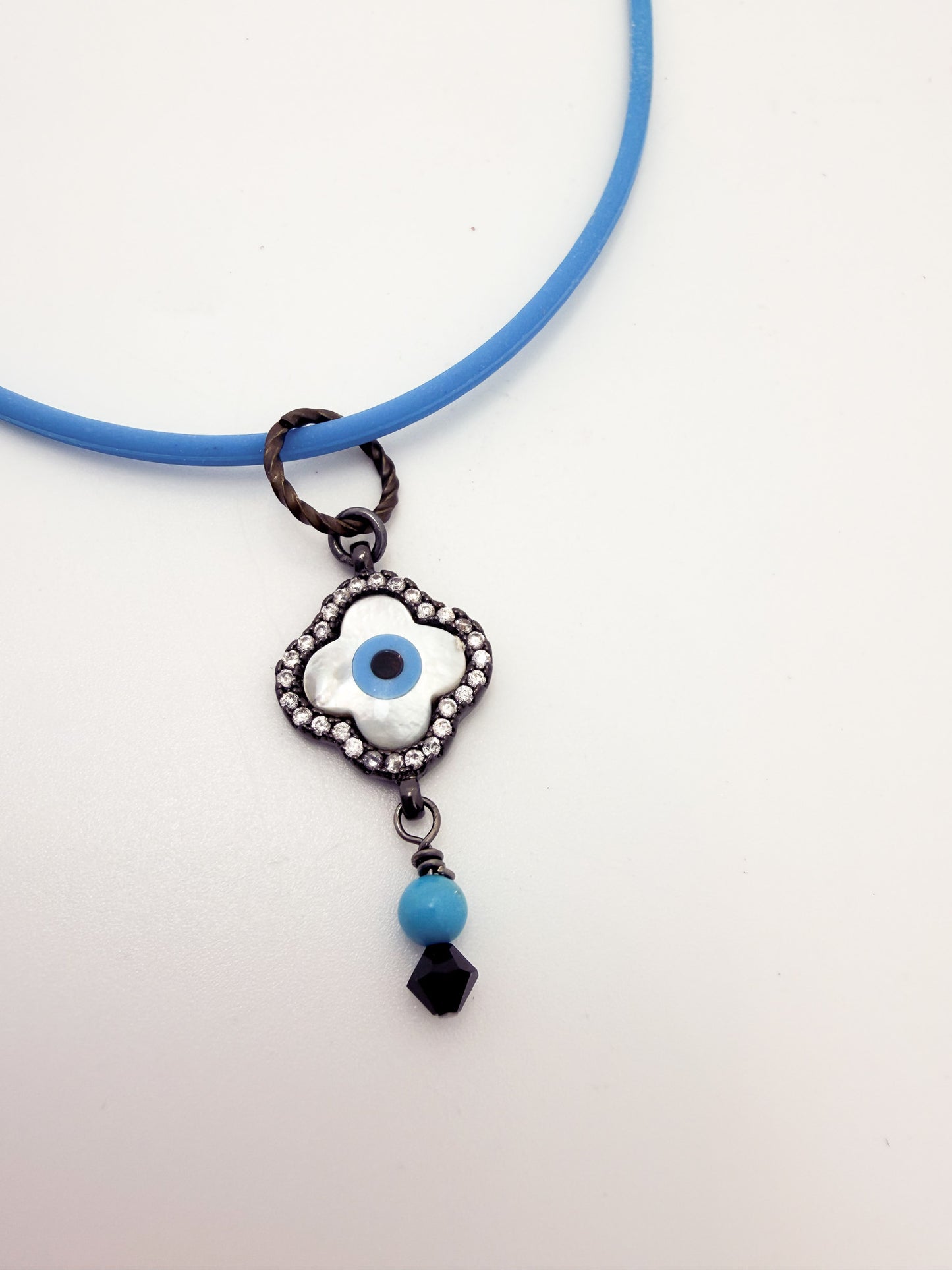 Evil Eye Pendant Black Patina Necklace
