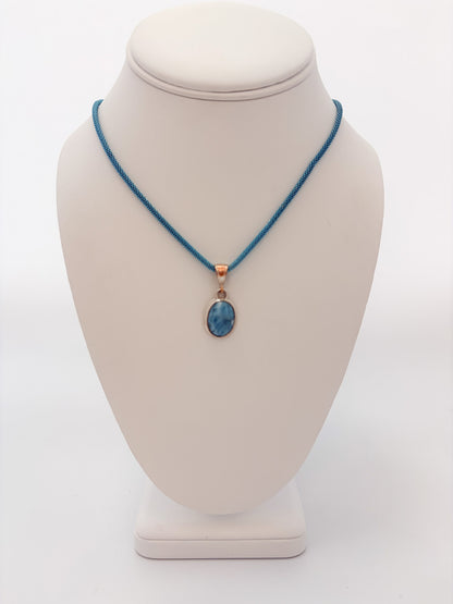 Blue Larimar Woven Metal Necklace