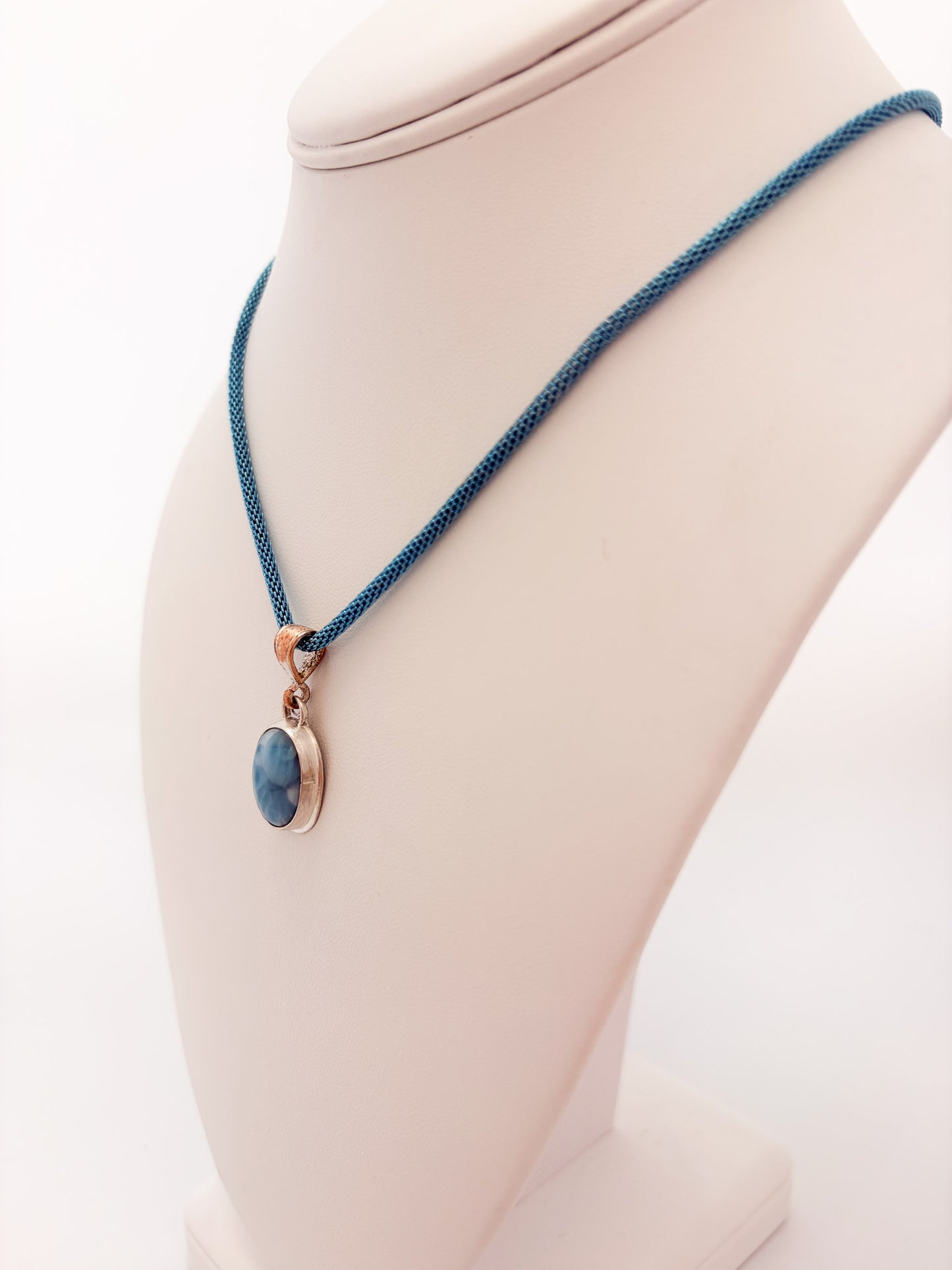Blue Larimar Woven Metal Necklace