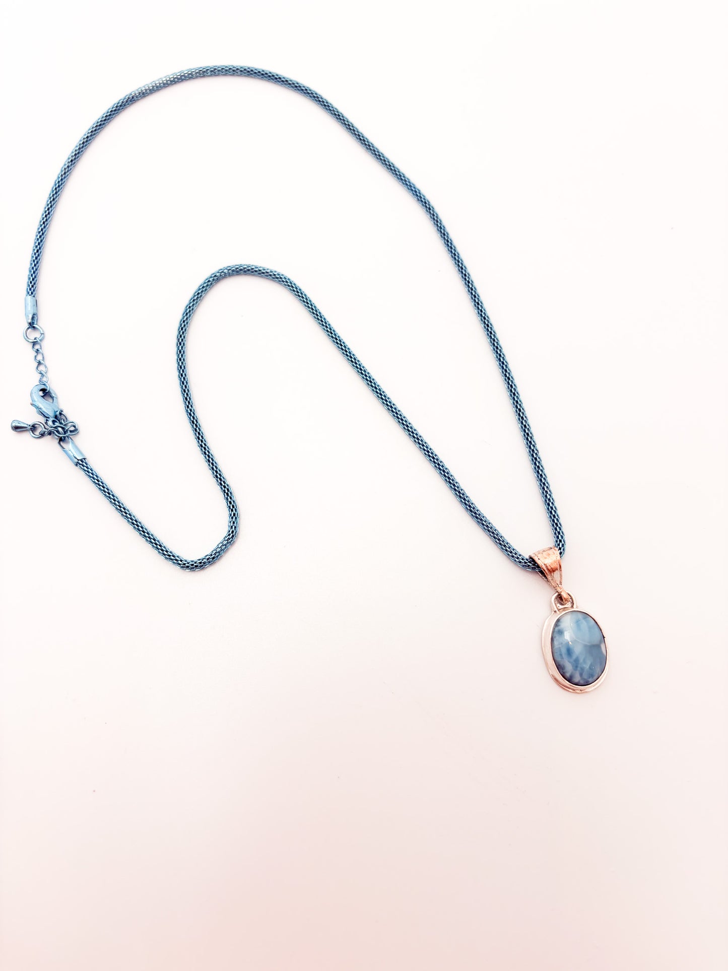 Blue Larimar Woven Metal Necklace