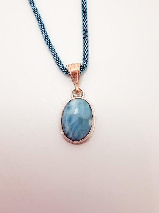 Blue Larimar Woven Metal Necklace