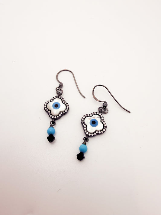 Evil Eye Black Patina Earrings