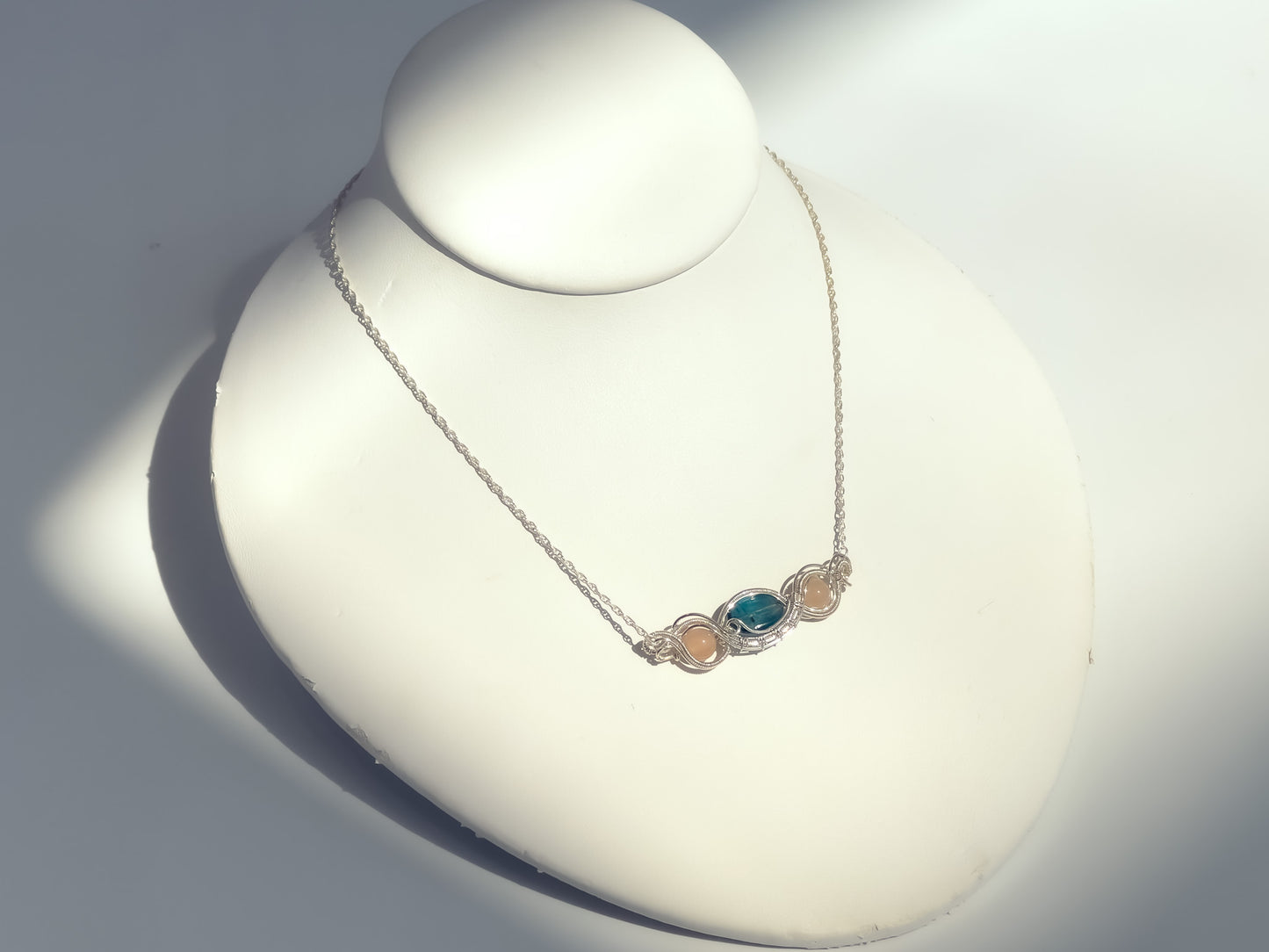 Silver wrapped Necklace with Natural Stones