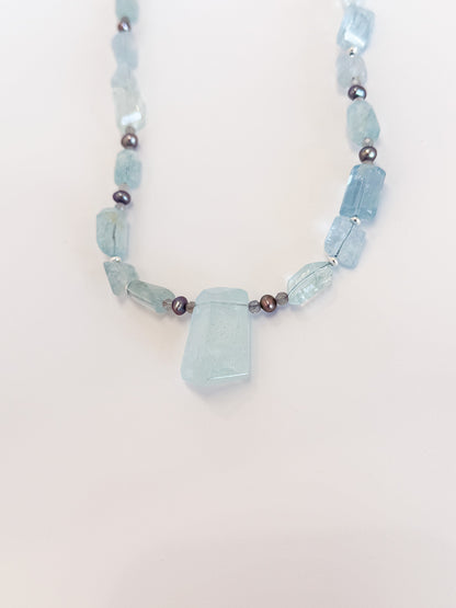 Aquamarine and Pearl Necklace