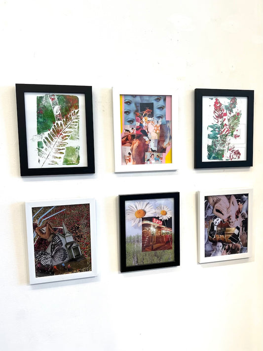Installation view of Annie Scull's collages
