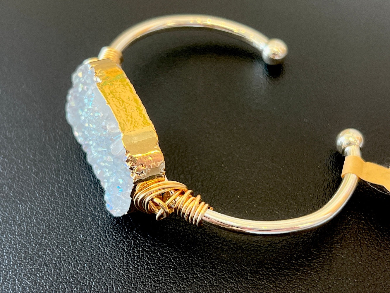 Raw Quartz Silver and Gold Cuff Bracelet