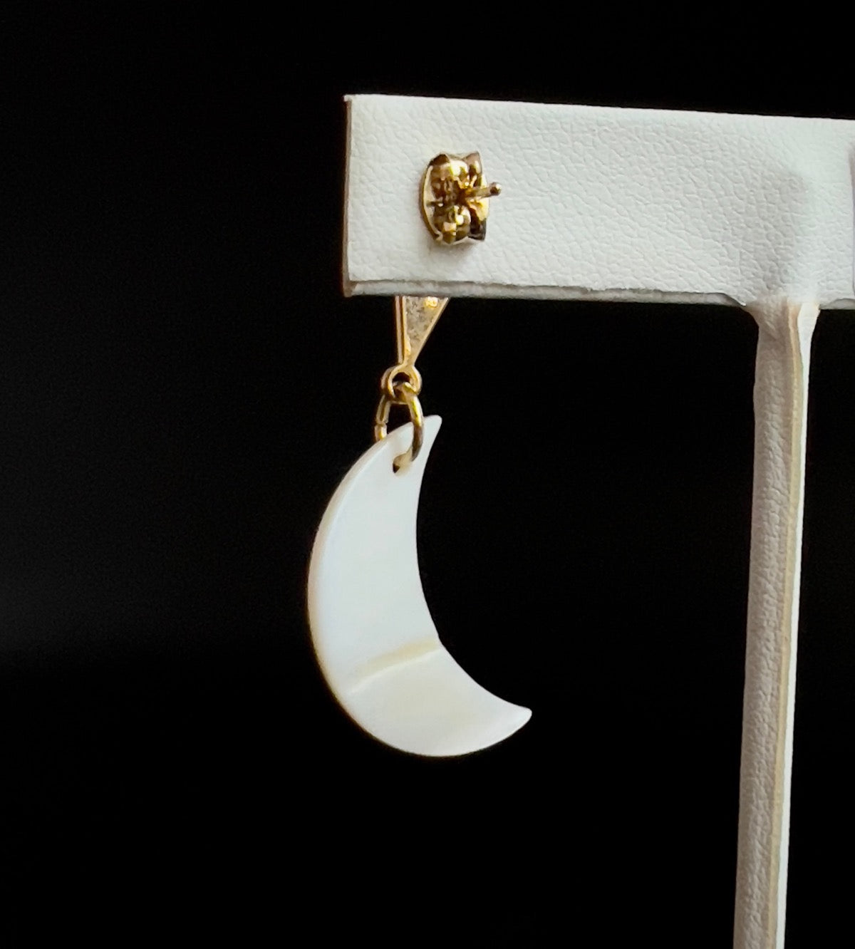 Oval Pearl Crescent Moon Earrings