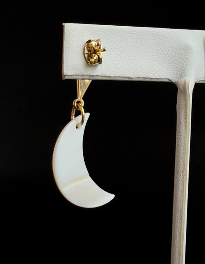 Gold Diamond Shaped Pearl Crescent Moon Earrings