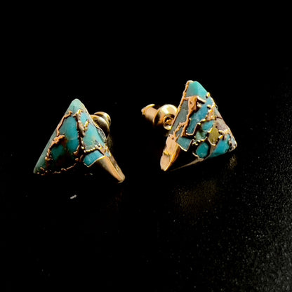 Turquoise and Gold Triangle Stud Earrings