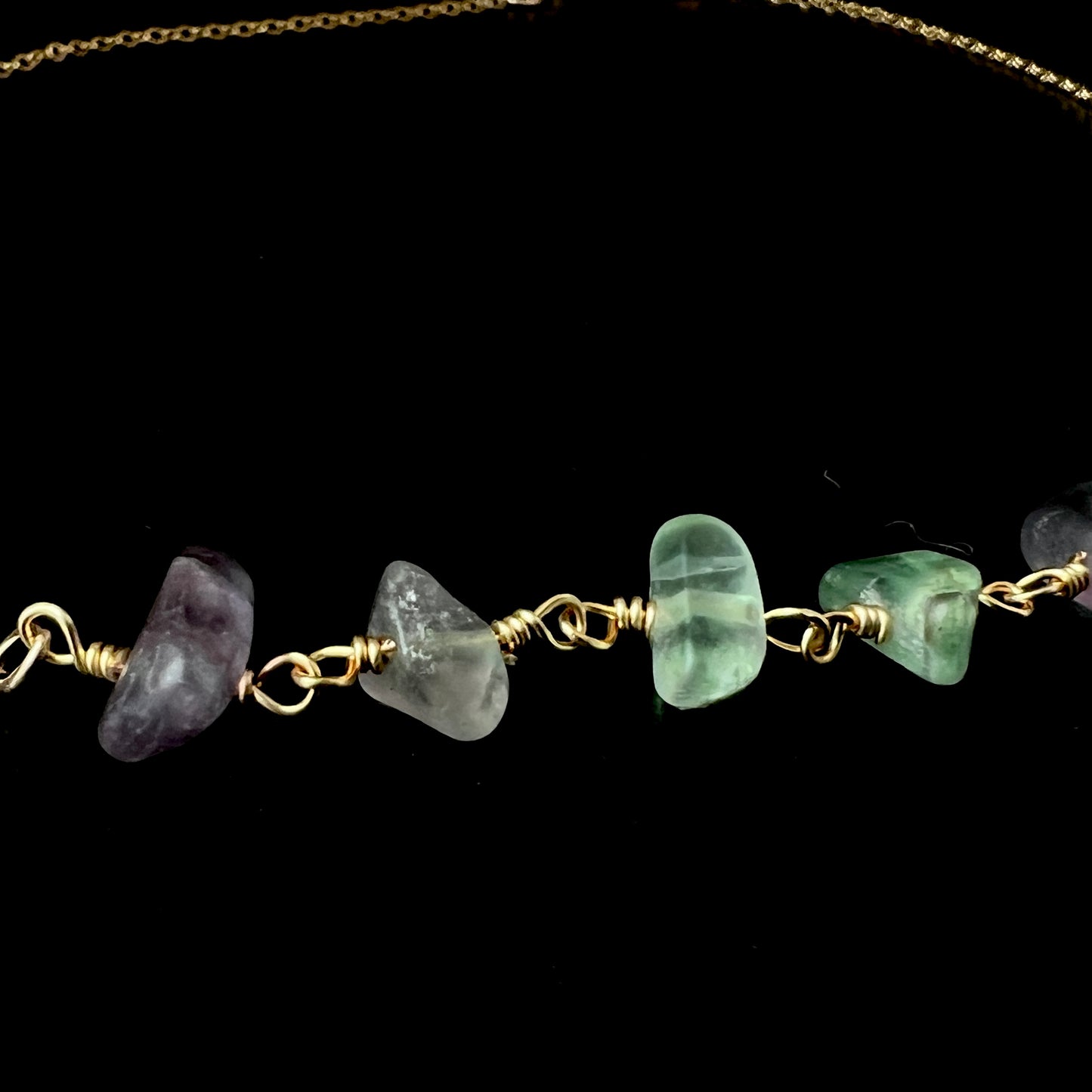 Fluorite Beaded Stone Crystal Gold Chain Necklace