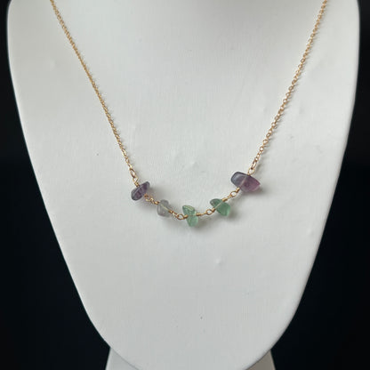 Fluorite Beaded Stone Crystal Gold Chain Necklace