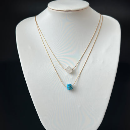 Blue Aquamarine Crystal Gold Chain Necklace
