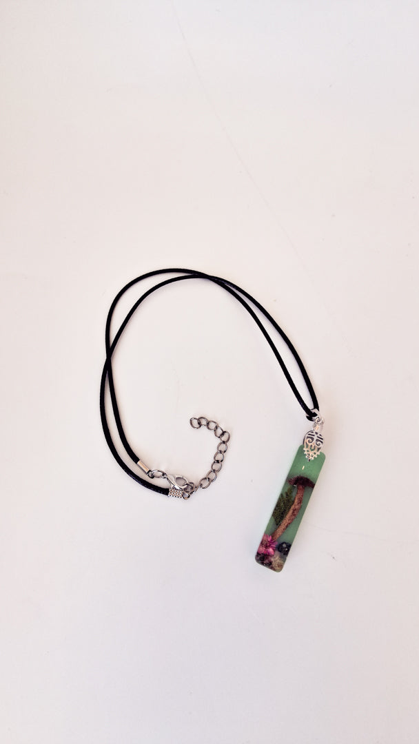 Green Mushroom Resin Necklace