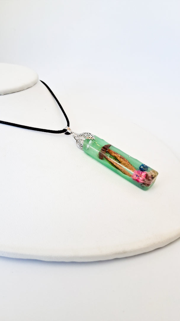 Green Mushroom Resin Necklace