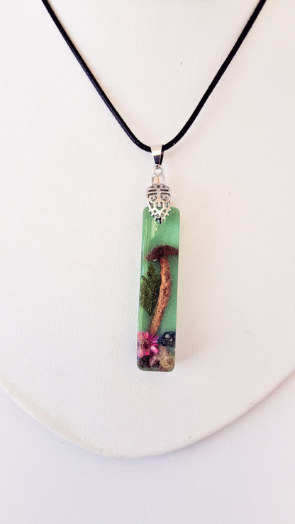 Green Mushroom Resin Necklace