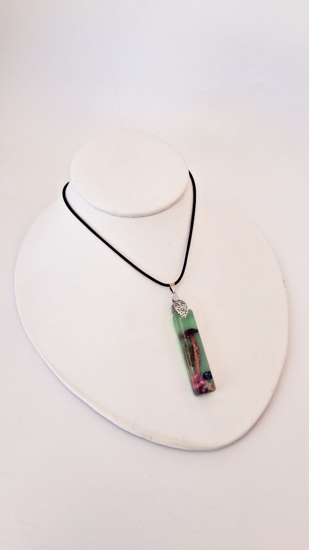 Green Mushroom Resin Necklace