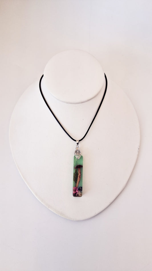Green Mushroom Resin Necklace