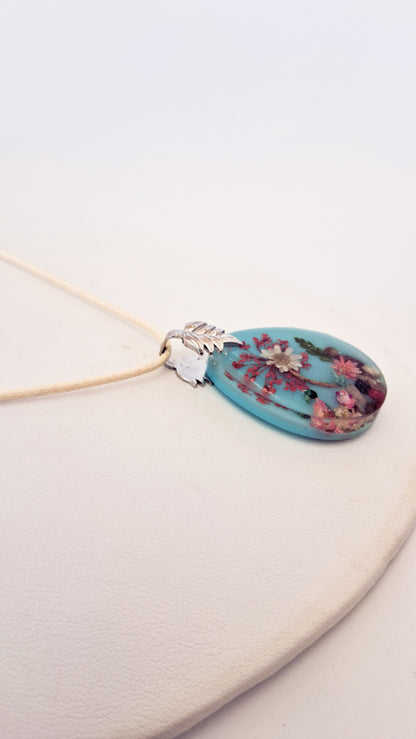 Blue Mushroom Resin Necklace