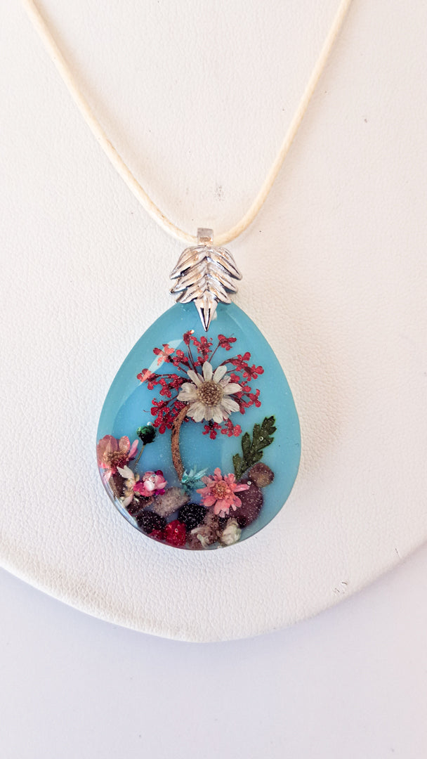 Blue Mushroom Resin Necklace