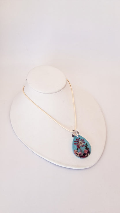 Blue Mushroom Resin Necklace