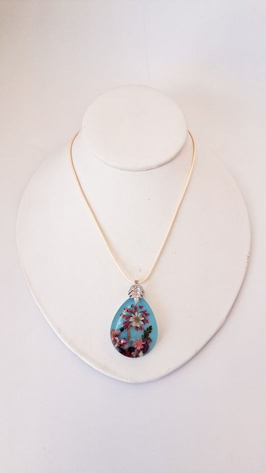 Blue Mushroom Resin Necklace