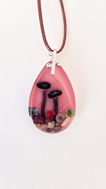 Pink Mushroom Resin Necklace
