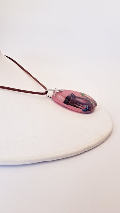 Pink Mushroom Resin Necklace