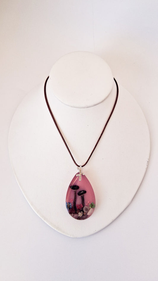 Pink Mushroom Resin Necklace