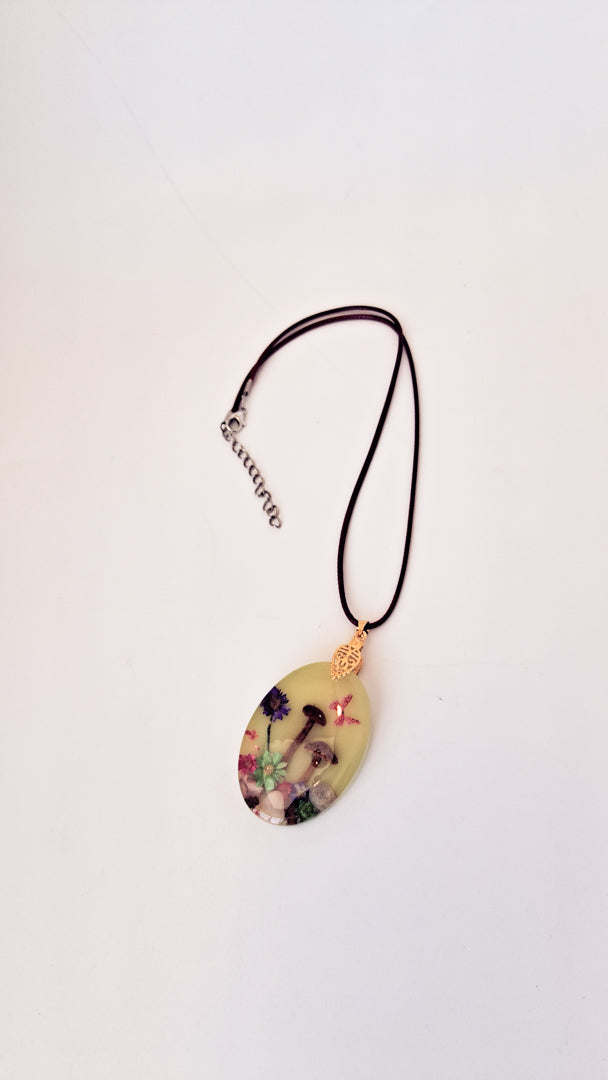 Yellow Mushroom Resin Necklace