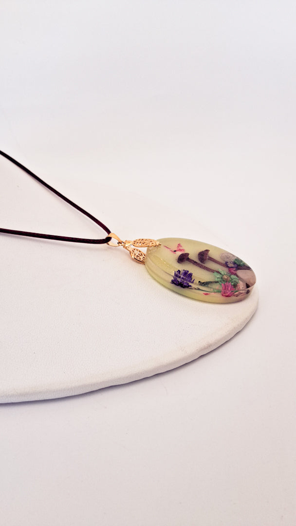 Yellow Mushroom Resin Necklace