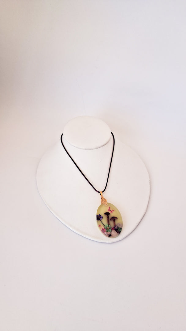 Yellow Mushroom Resin Necklace