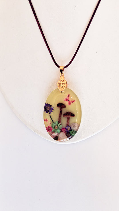 Yellow Mushroom Resin Necklace
