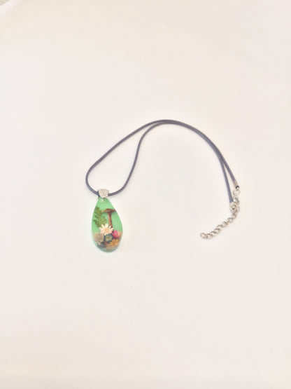 Green Mushroom Resin Necklace