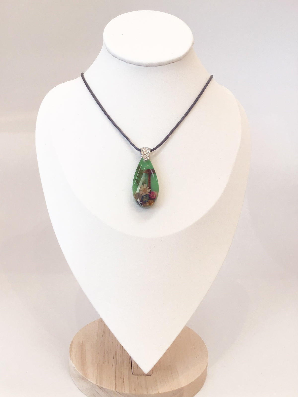 Green Mushroom Resin Necklace