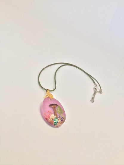 Pink Mushroom Resin Necklace