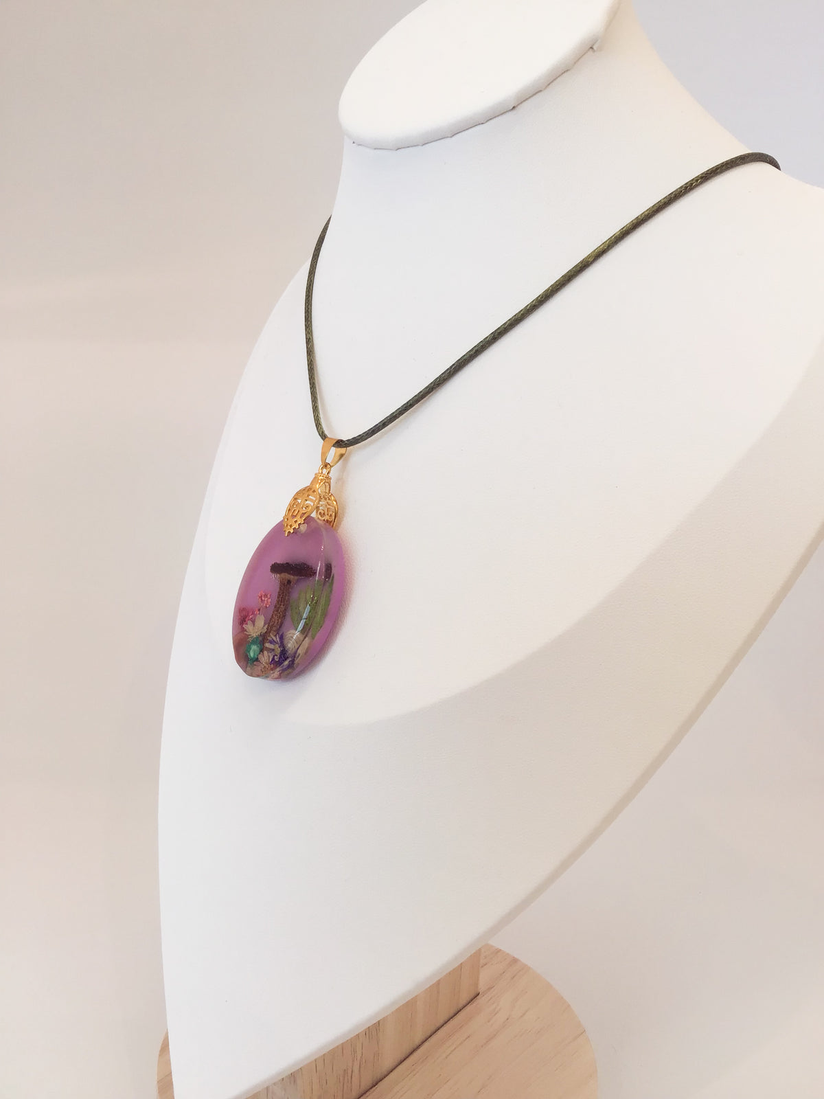 Pink Mushroom Resin Necklace