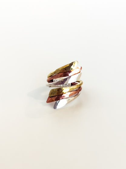 Copper, Brass & Sterling Layered Ring
