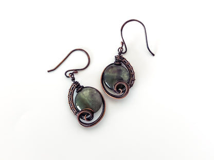 Green Agate Woven Copper Earring