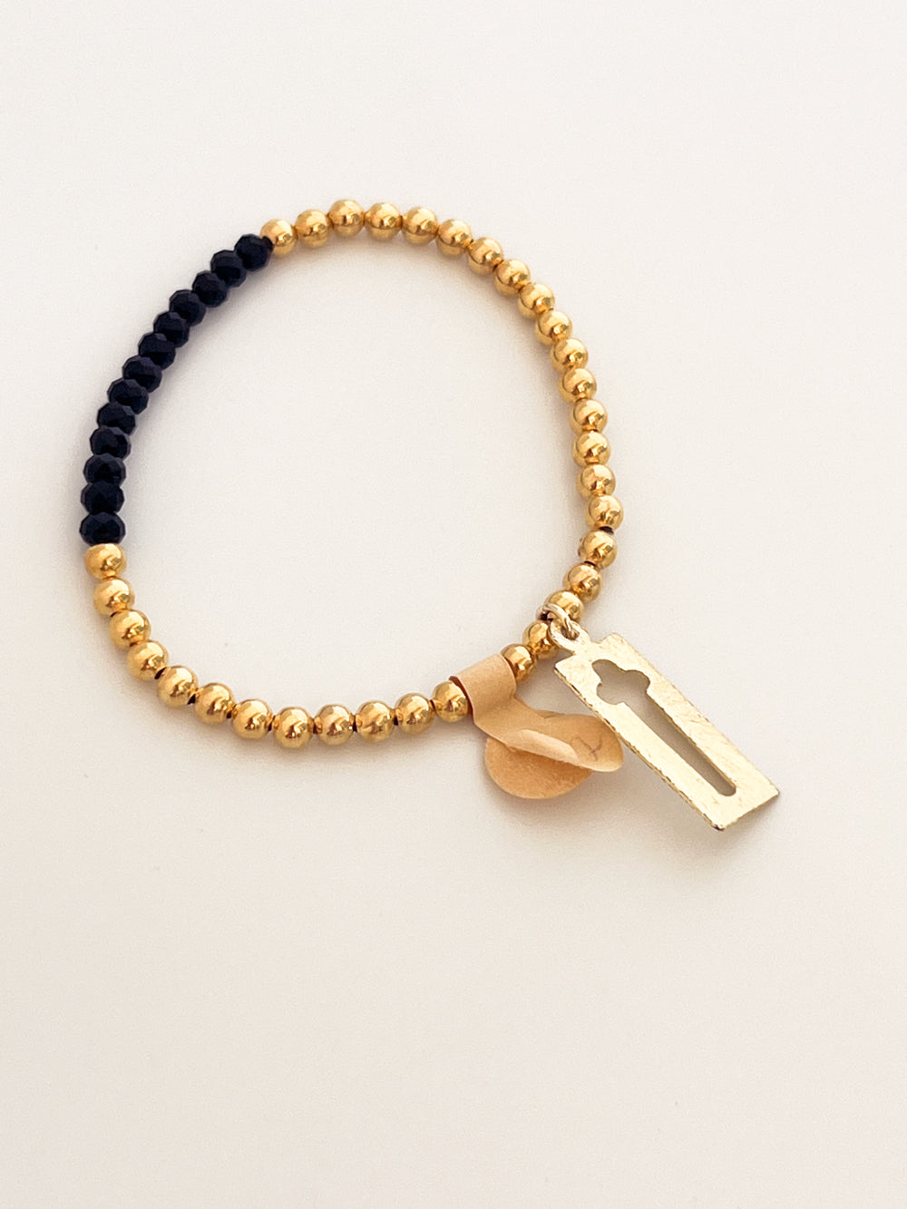 Gold Beaded Bracelet with Cross Accent