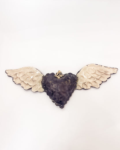 Gold Embellished Black Heart with Wings