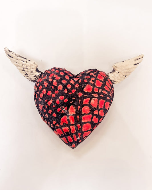 Red & Black Crackle Heart with Wings